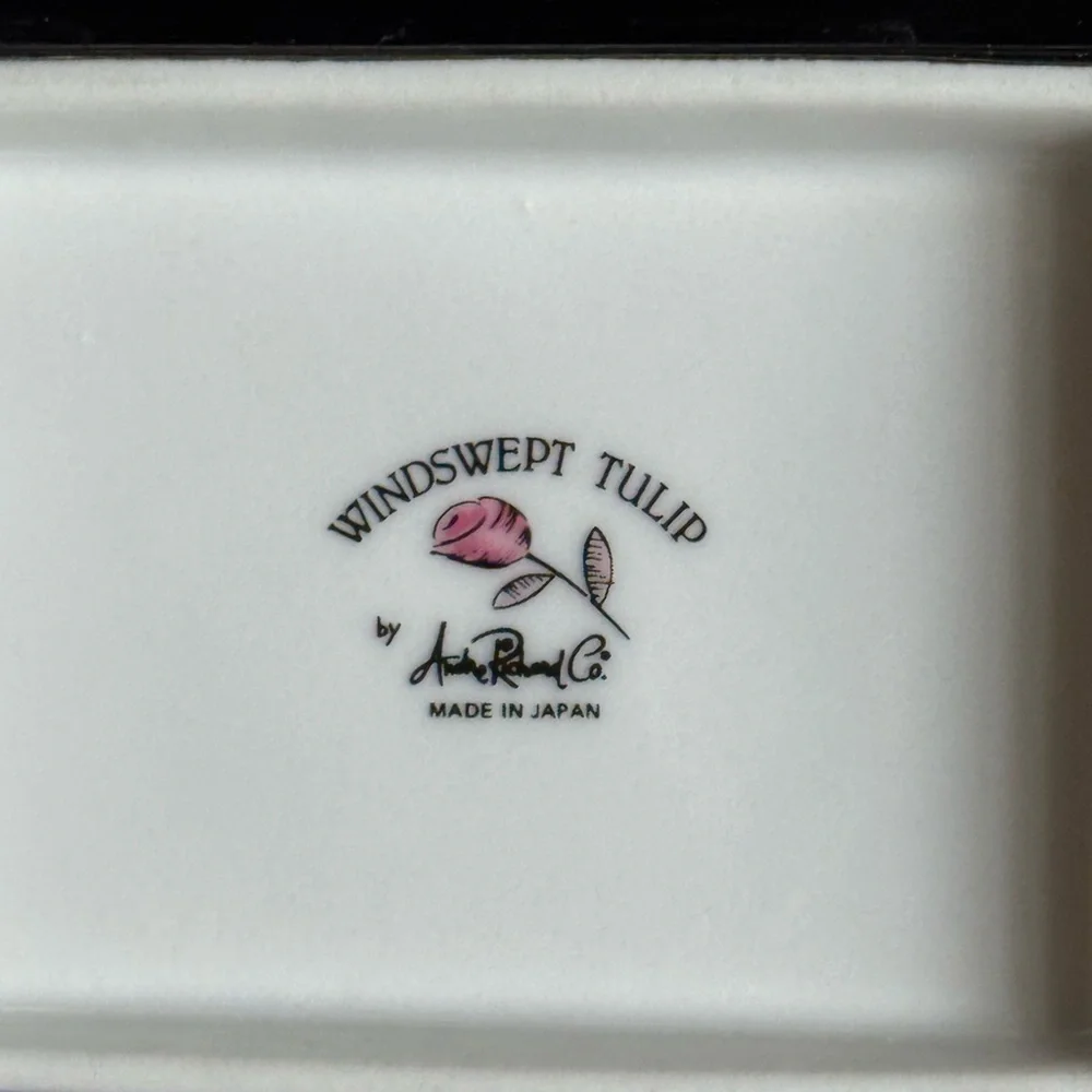 Windswept Tulip Black Floral Rectangular Trinket Tray